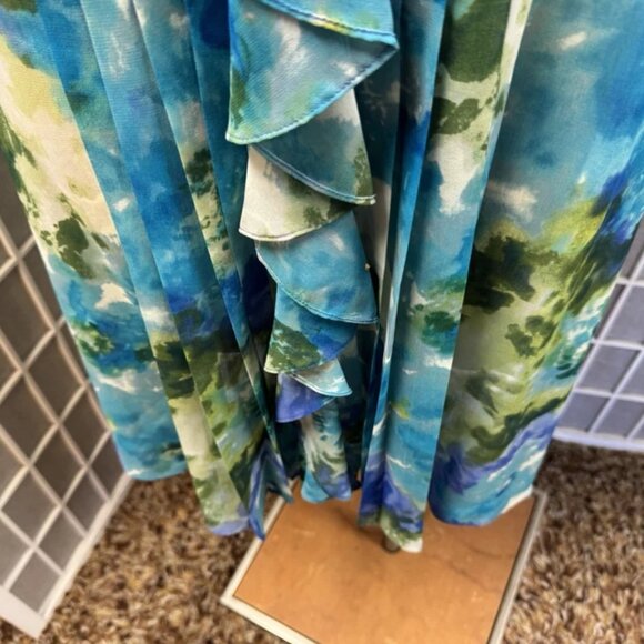 Adrianna Papell, Spring Dress,Blue, Sz 12,Sleeveless, Pleated,Ruffles,Zipper,.! - Picture 7 of 11